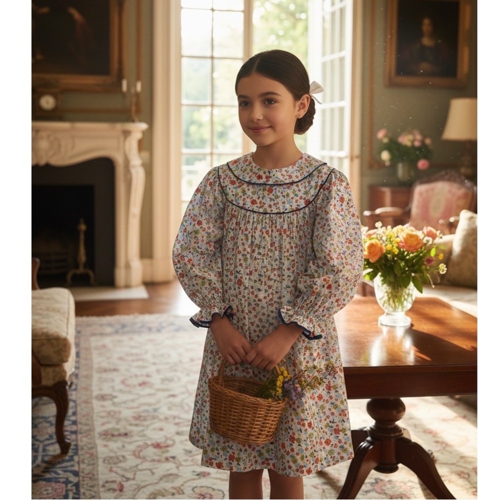 Floral Collette Coat Set Dress Girls 8 Floral Puritan Ruffle Ballon Sleeve Lined